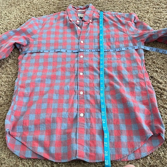 J. Crew Slim Button Up Shirt Men's Size Medium Pink Blue Buffalo Check Cotton - Picture 4 of 4